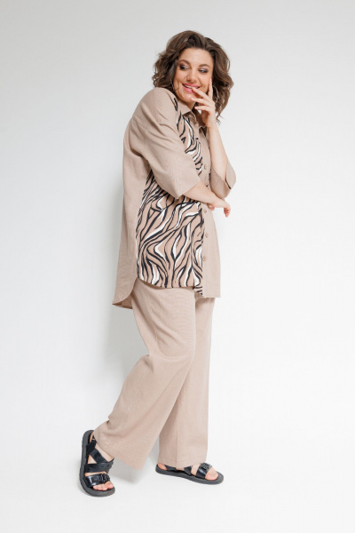 Льняной костюм Блуза и Брюки на каждый день дляOffice OVERYOU М101 бежевый - фото 13