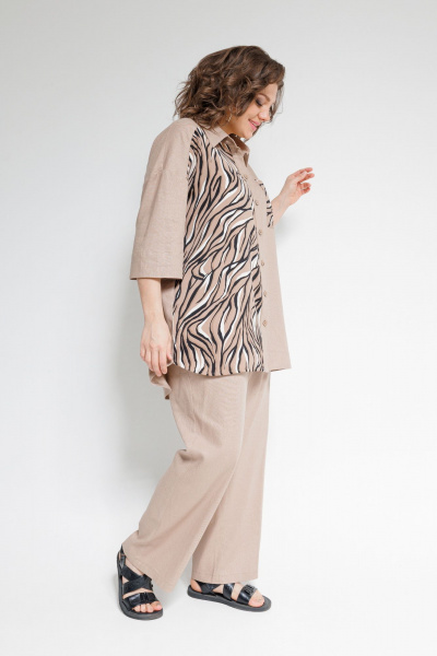 Льняной костюм Блуза и Брюки на каждый день дляOffice OVERYOU М101 бежевый - фото 12