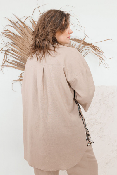 Льняной костюм Блуза и Брюки на каждый день дляOffice OVERYOU М101 бежевый - фото 7