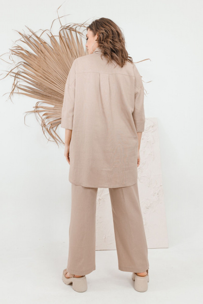 Льняной костюм Блуза и Брюки на каждый день дляOffice OVERYOU М101 бежевый - фото 2