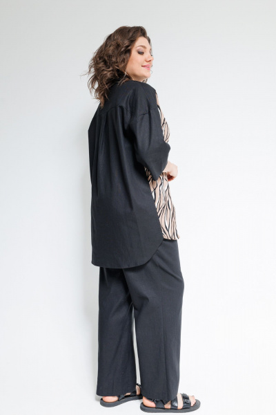 Льняной костюм Блуза и Брюки с классическим стилем OVERYOU М101-1 черный - фото 14