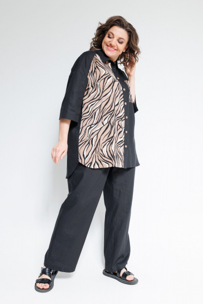 Льняной костюм Блуза и Брюки с классическим стилем OVERYOU М101-1 черный - фото 10