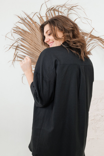 Льняной костюм Блуза и Брюки с классическим стилем OVERYOU М101-1 черный - фото 6