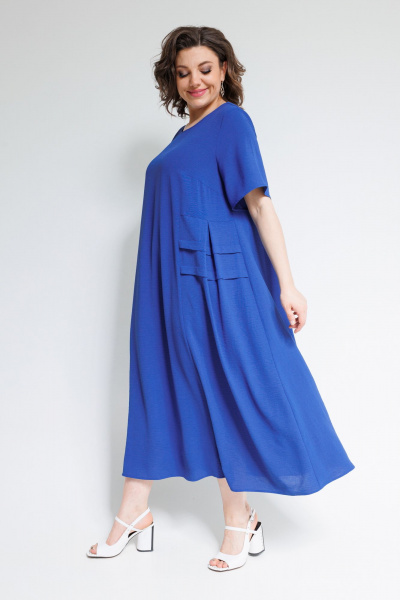 Легкое бохо платье Миди с коротким рукавом и складками OVERYOU М107 василек - фото 6