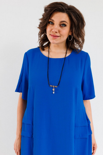 Легкое бохо платье Миди с коротким рукавом и складками OVERYOU М107 василек - фото 4