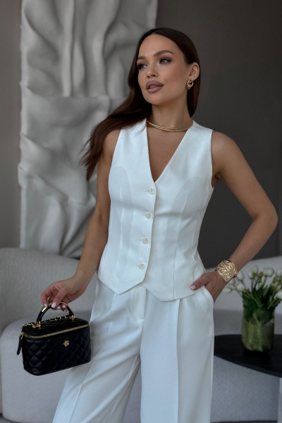 Деловой костюм Жакет, Жилет и Брюки с выкройкой палаццо Dilana VIP 1993 белый - фото 13