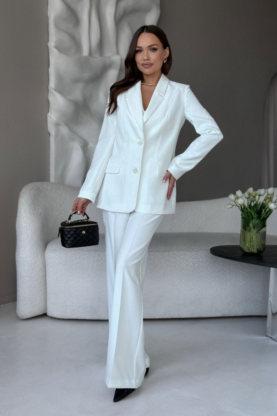 Деловой костюм Жакет, Жилет и Брюки с выкройкой палаццо Dilana VIP 1993 белый - фото 11