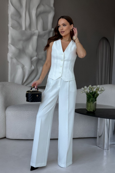 Деловой костюм Жакет, Жилет и Брюки с выкройкой палаццо Dilana VIP 1993 белый - фото 9