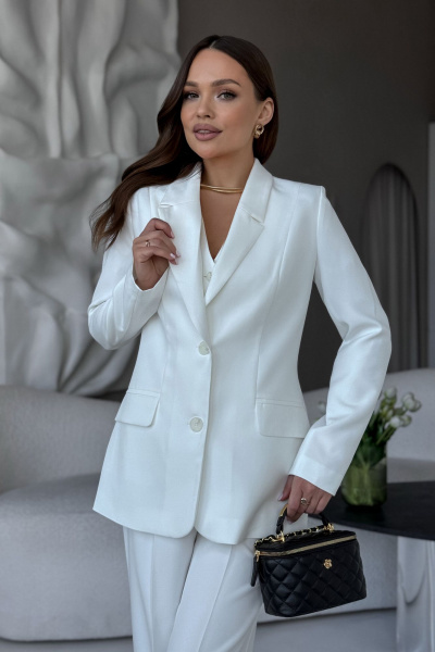 Деловой костюм Жакет, Жилет и Брюки с выкройкой палаццо Dilana VIP 1993 белый - фото 4