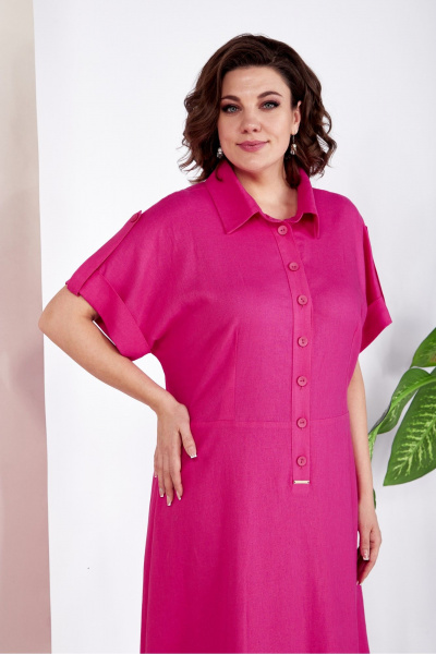 Льняное платье с полусолнцем и пуговицами на линию талии AVA fashion М-048 - фото 6