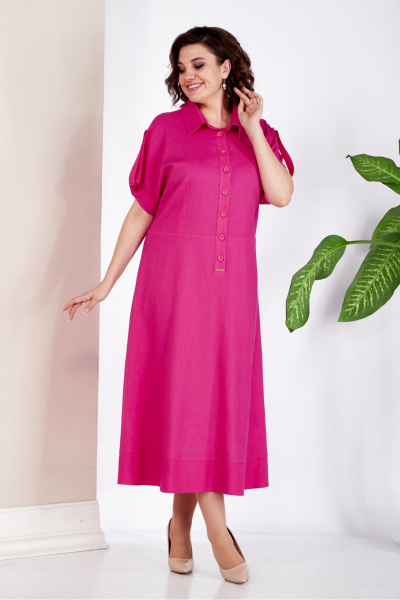 Льняное платье с полусолнцем и пуговицами на линию талии AVA fashion М-048 - фото 5