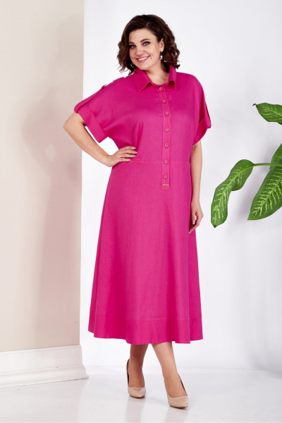 Льняное платье с полусолнцем и пуговицами на линию талии AVA fashion М-048 - фото 4