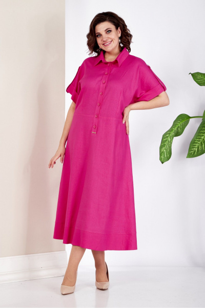 Льняное платье с полусолнцем и пуговицами на линию талии AVA fashion М-048 - фото 2