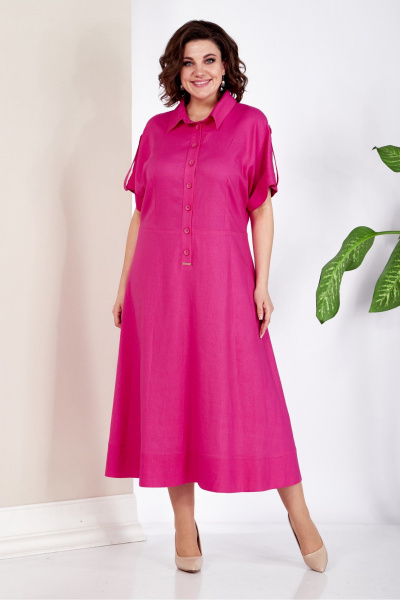 Льняное платье с полусолнцем и пуговицами на линию талии AVA fashion М-048 - фото 1