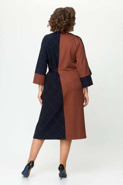 Деловое платье из двух тканей с поясом и складками Solomeya Lux 725 терракотовый+черный - фото 9