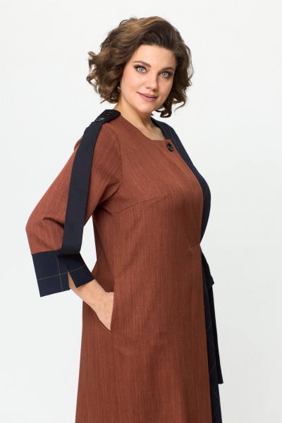 Деловое платье из двух тканей с поясом и складками Solomeya Lux 725 терракотовый+черный - фото 7