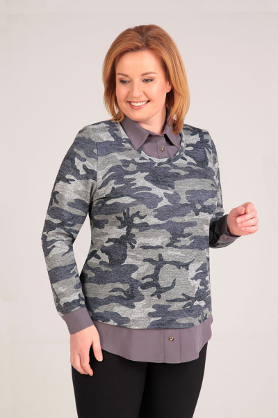 Удлиненная блуза из трикотажа с карманами и разрезами Таир-Гранд 62297 серый - фото 1