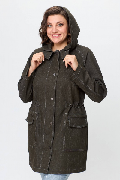 Джинсовая женская куртка свободного силуэта с капюшоном Zlata 4406 т.оливковый - фото 7