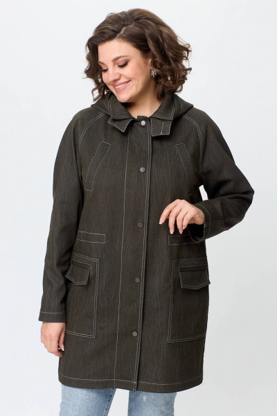 Джинсовая женская куртка свободного силуэта с капюшоном Zlata 4406 т.оливковый - фото 4