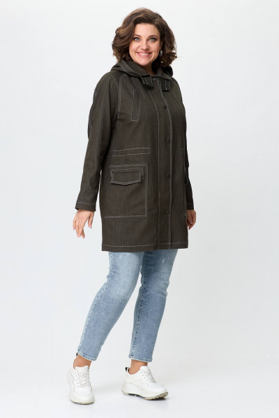 Джинсовая женская куртка свободного силуэта с капюшоном Zlata 4406 т.оливковый - фото 1