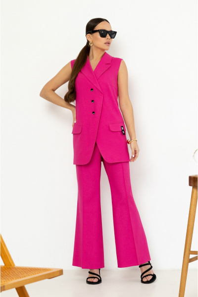 Летние розовые брюки-карго из текстиля с резинкой на поясе Lissana 4882 - фото 1