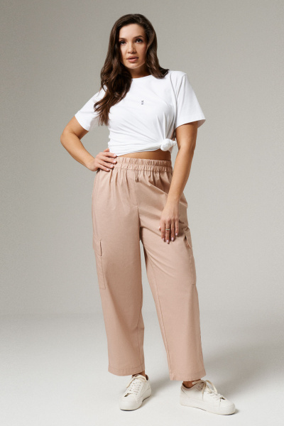 Бежевые хлопковые брюки с кулисами и карманами Панда 176160w бежевый - фото 1
