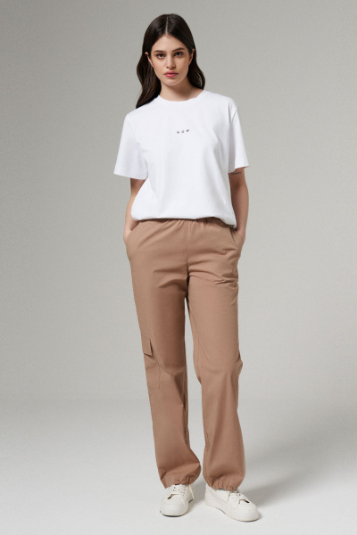 Брюки из хлопка с резинкой и регулятором по низу Панда 176860w бежевый - фото 1