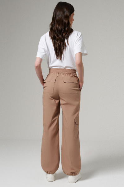 Брюки из хлопка с резинкой и регулятором по низу Панда 176860w бежевый - фото 4