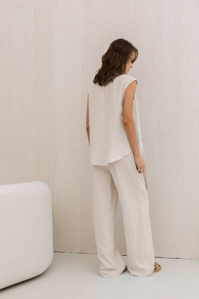 Блуза и брюки демисезонный комплект свободного силуэта из льна DAVA 2207 беж - фото 2
