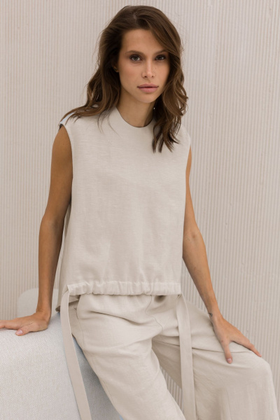 Блуза и брюки демисезонный комплект свободного силуэта из льна DAVA 2207 беж - фото 5