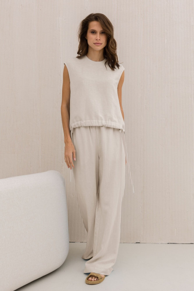Блуза и брюки демисезонный комплект свободного силуэта из льна DAVA 2207 беж - фото 1