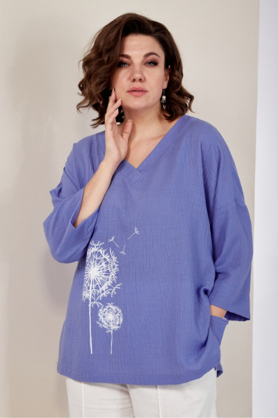 День на каждый день голубая хлопковая блузка с принтом AVA fashion М-044.01 - фото 7