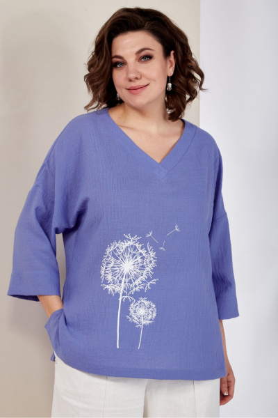 День на каждый день голубая хлопковая блузка с принтом AVA fashion М-044.01 - фото 6