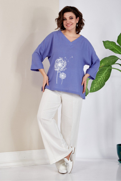 День на каждый день голубая хлопковая блузка с принтом AVA fashion М-044.01 - фото 4