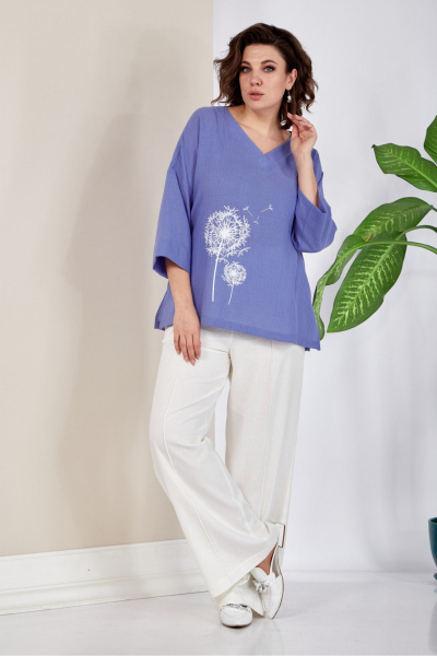 День на каждый день голубая хлопковая блузка с принтом AVA fashion М-044.01 - фото 3