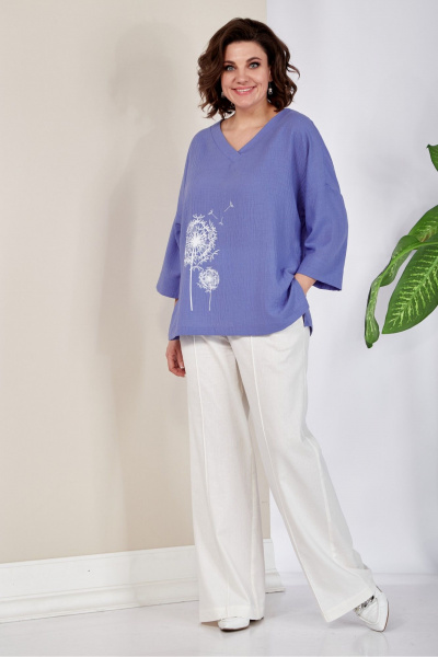 День на каждый день голубая хлопковая блузка с принтом AVA fashion М-044.01 - фото 2