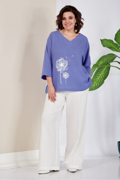 День на каждый день голубая хлопковая блузка с принтом AVA fashion М-044.01 - фото 1