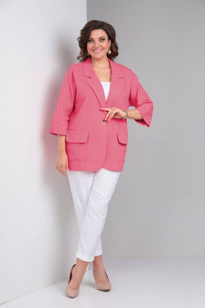 Брюки, жакет LadisLine 1487 коралл+белый - фото 1