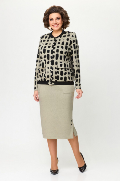 Комплект из жакета и юбки из трикотажа на каждый день DaLi 5677к беж_с_чёрным - фото 1