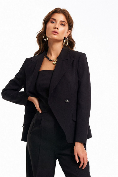 Деловой приталенный жакет из текстиля с пуговицей KaVaRi 6004.1 черный - фото 5