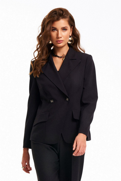 Деловой приталенный жакет из текстиля с пуговицей KaVaRi 6004.1 черный - фото 3