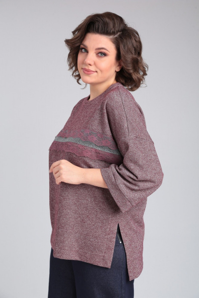 Демисезонный красный трикотажный хлопковый джемпер с кружевом Michel chic 783 бордо - фото 5