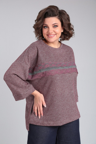 Демисезонный красный трикотажный хлопковый джемпер с кружевом Michel chic 783 бордо - фото 3