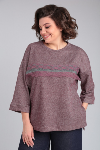 Демисезонный красный трикотажный хлопковый джемпер с кружевом Michel chic 783 бордо - фото 2