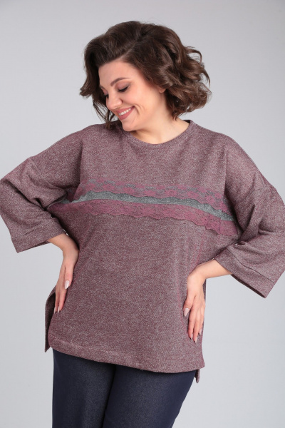 Демисезонный красный трикотажный хлопковый джемпер с кружевом Michel chic 783 бордо - фото 1