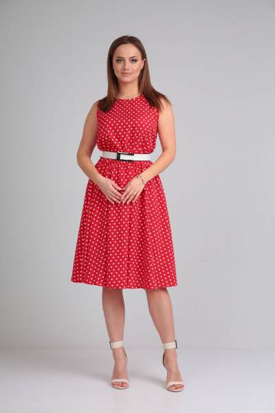 Летнее платье в стиле на каждый день с ремнем Lady Line 544 красный - фото 11