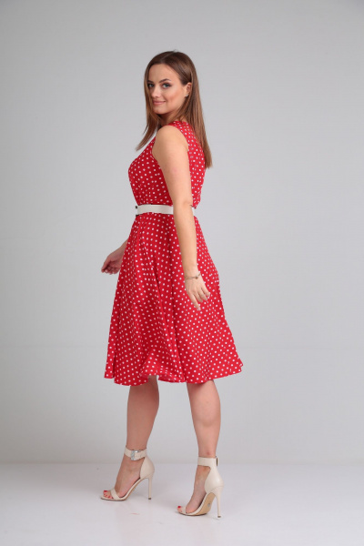 Летнее платье в стиле на каждый день с ремнем Lady Line 544 красный - фото 9