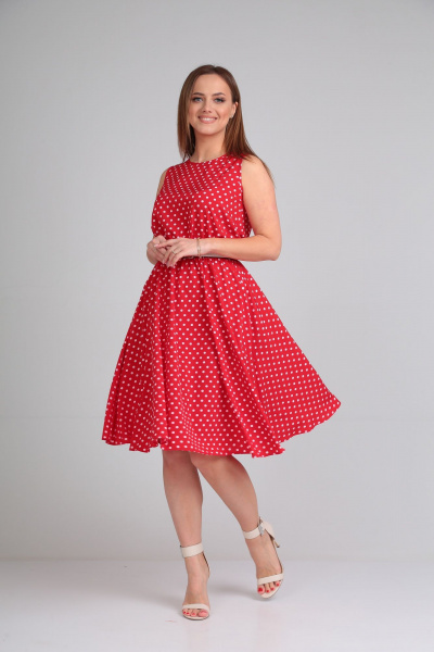 Летнее платье в стиле на каждый день с ремнем Lady Line 544 красный - фото 8
