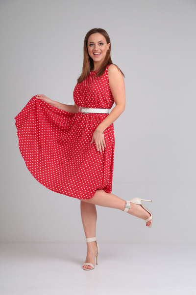Летнее платье в стиле на каждый день с ремнем Lady Line 544 красный - фото 7