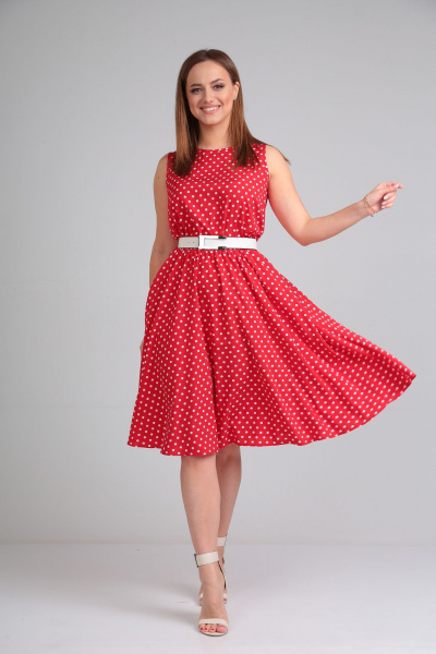 Летнее платье в стиле на каждый день с ремнем Lady Line 544 красный - фото 1